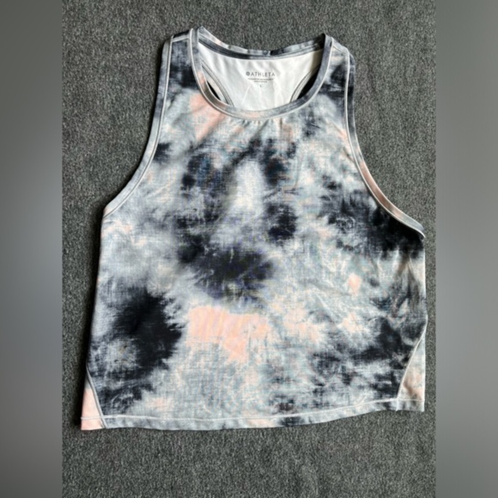 Athleta Top Activewear Women's Gray Black Tie Dye Sleeveless‎ Top Size L